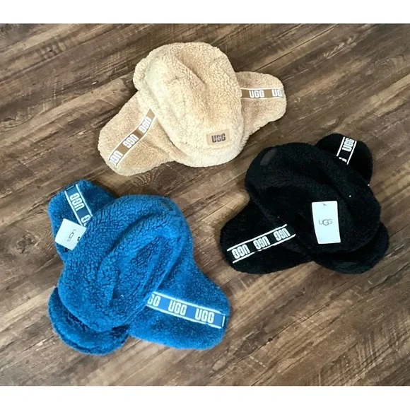 Ugg Sherpa Puff Trapper Hat Faux Fur Lined Tan Logo - Picture 3 of 3